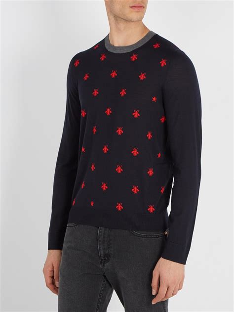 gucci bee blue sweater|gucci bee embroidered sweater.